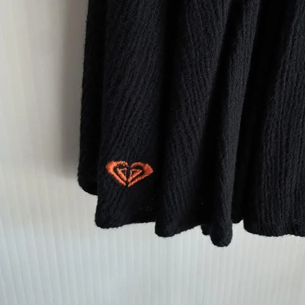 Roxy Black Shirred Dress Multicolored Stitching